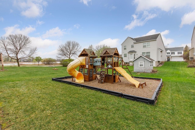view of jungle gym with a yard