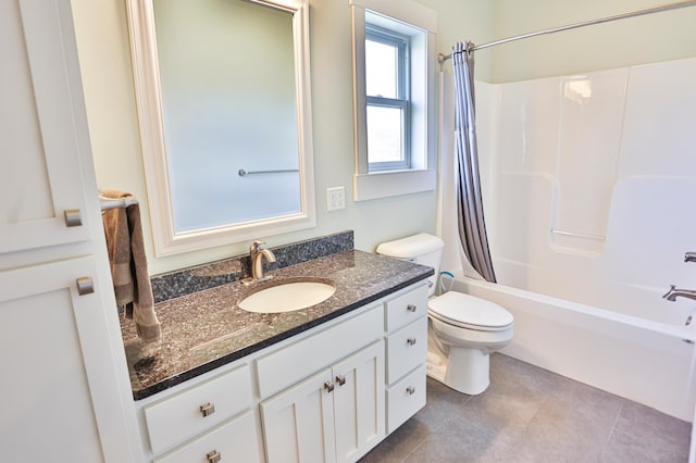 203 Walnut Hill Way, Troy Twp, WI 54022 - bathroom with vanity, shower / bathtub combination with curtain, tile patterned flooring, and toilet