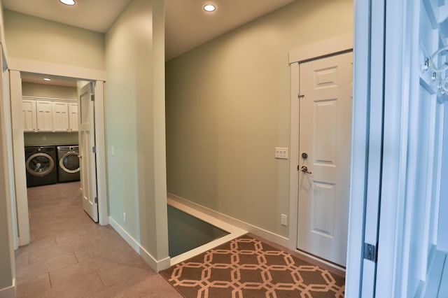 203 Walnut Hill Way, Troy Twp, WI 54022 - foyer featuring recessed lighting, baseboards, independent washer and dryer, and light tile patterned floors