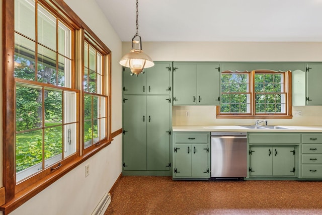 1433 Oldridge Ave N, West Lakeland Twp, MN 55082 - kitchen with stainless steel dishwasher, green cabinets, and a sink