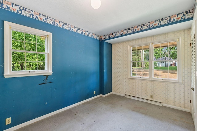 1433 Oldridge Ave N, West Lakeland Twp, MN 55082 - carpeted empty room with baseboard heating, baseboards, and plenty of natural light