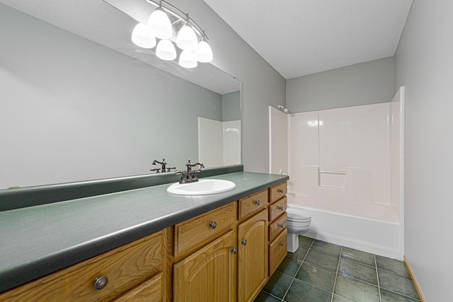 full bathroom featuring vanity, toilet, tile patterned flooring, and bathing tub / shower combination