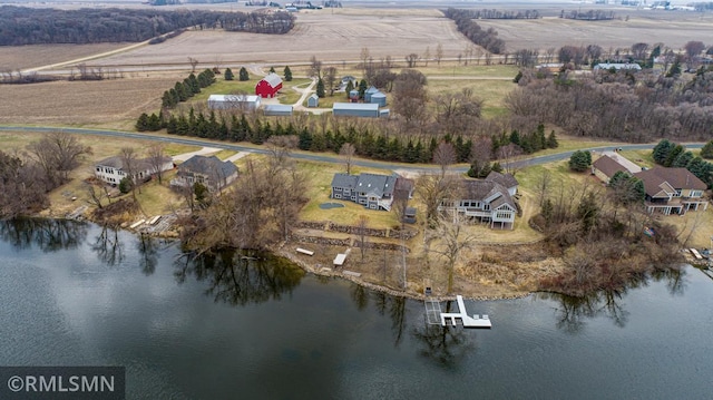 bird's eye view with a rural view and a water view