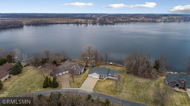 aerial view featuring a water view