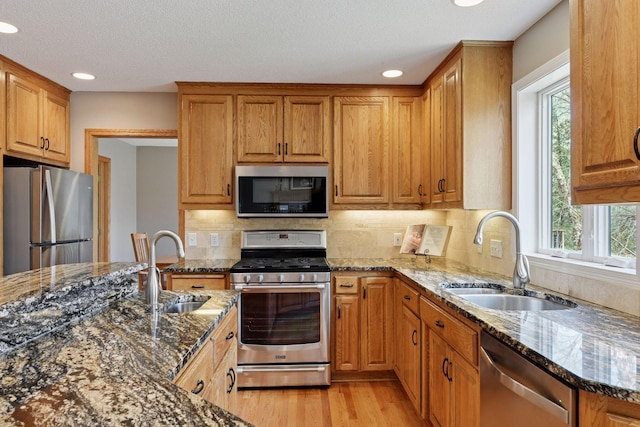 kitchen featuring appliances with stainless steel finishes, a healthy amount of sunlight, and a sink