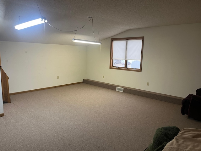 130 2nd St NE, Mcintosh, MN 56556 - interior space featuring baseboards, vaulted ceiling, a textured ceiling, and visible vents