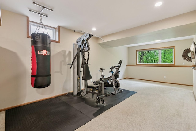 3861 Westbury Dr, Eagan, MN 55123 - workout area with baseboards, recessed lighting, and carpet floors