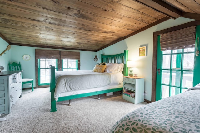39315 Little Mo Rd, Clitherall Twp, MN 56524 - carpeted bedroom with vaulted ceiling and wooden ceiling