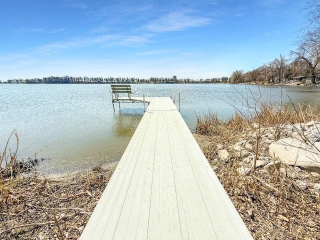 view of dock with a water view