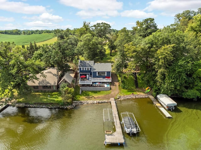 aerial view featuring a water view