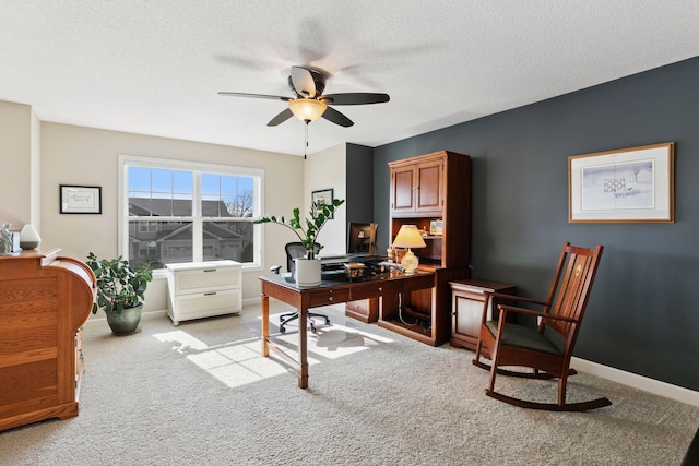 3626 Springwood Ct, Eagan, MN 55123 - office space featuring ceiling fan, light carpet, baseboards, and a textured ceiling