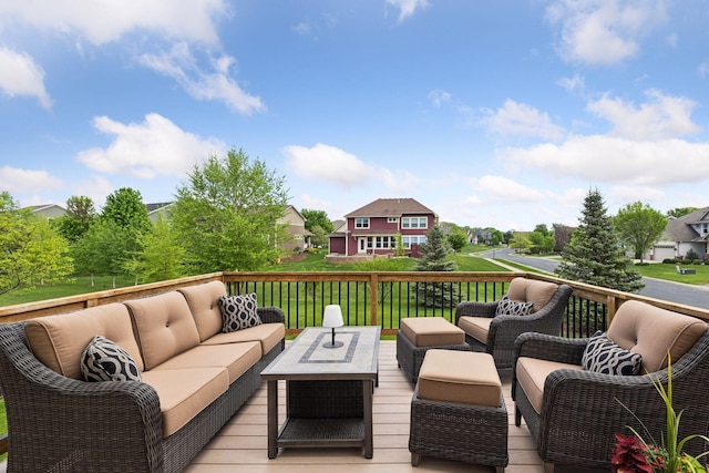 3626 Springwood Ct, Eagan, MN 55123 - wooden deck with an outdoor living space with a fire pit and a residential view