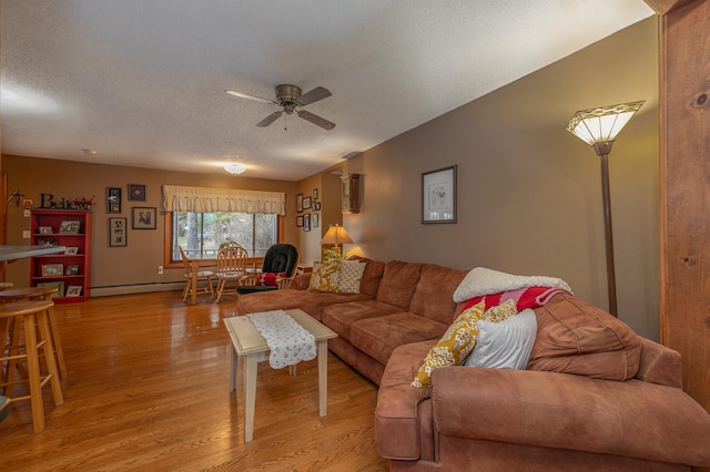 2475 44th St SW, Pine River, MN 56474 - living room featuring ceiling fan, light wood-style floors, and a textured ceiling