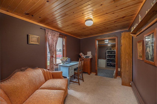 2475 44th St SW, Pine River, MN 56474 - office space with crown molding, carpet, and wood ceiling