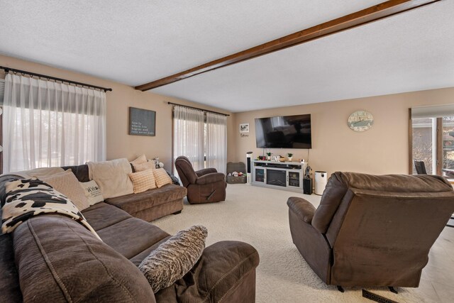 1601 5th Ave, Grand Rapids, MN 55744 - living room with beam ceiling, plenty of natural light, and carpet floors