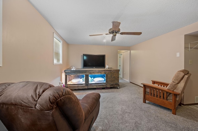 1601 5th Ave, Grand Rapids, MN 55744 - living area with a ceiling fan, carpet flooring, and a textured ceiling