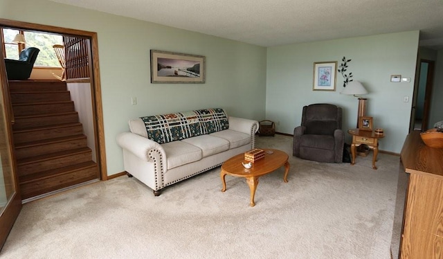 44172 Mosquito Heights Rd, Perham, MN 56573 - carpeted living room with stairs and baseboards