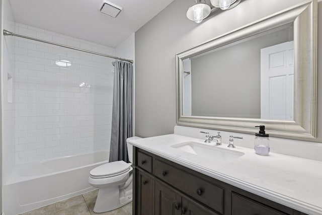 5610 Burl Oaks Ct, Minnetrista, MN 55364 - bathroom featuring vanity, toilet, shower / bath combination with curtain, and tile patterned flooring