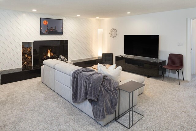 3710 Vincent Ave S, Minneapolis, MN 55410 - carpeted living area featuring recessed lighting and a fireplace