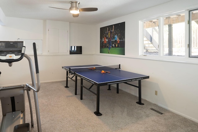 3710 Vincent Ave S, Minneapolis, MN 55410 - game room featuring light carpet, ceiling fan, and baseboards