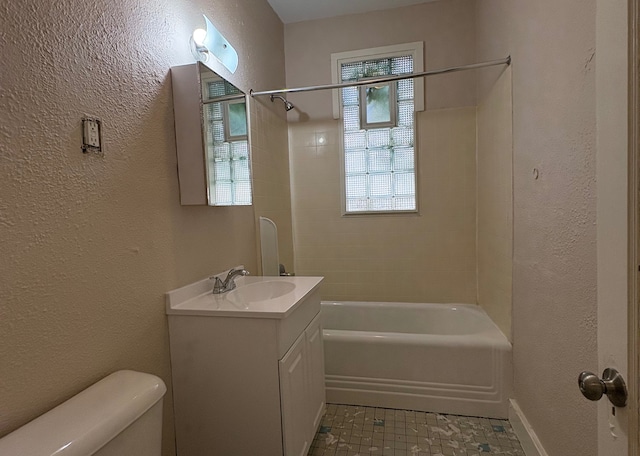529 Blair Ave, Saint Paul, MN 55103 - bathroom with a textured wall, vanity, shower / washtub combination, and tile patterned floors