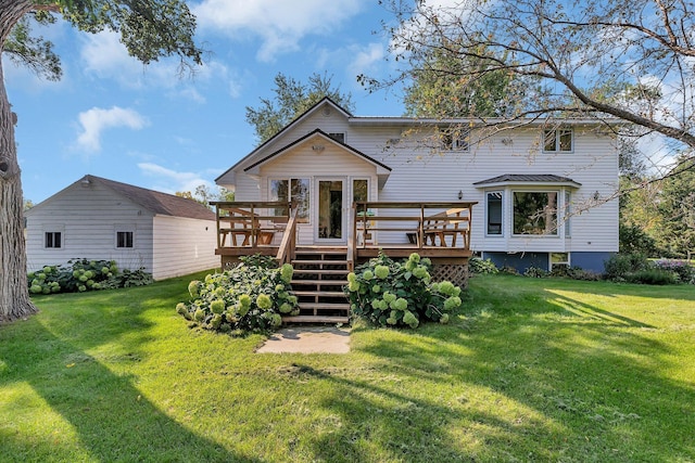 1205 Melvina Rd SW, Alexandria, MN 56308 - back of house featuring a yard, stairway, and a wooden deck