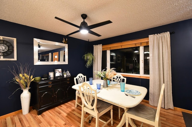 1164 Hawthorn St, Red Wing, MN 55066 - dining room with light wood-style flooring, ceiling fan, a textured ceiling, and baseboards