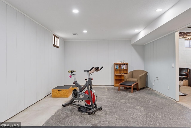 exercise area with recessed lighting and visible vents
