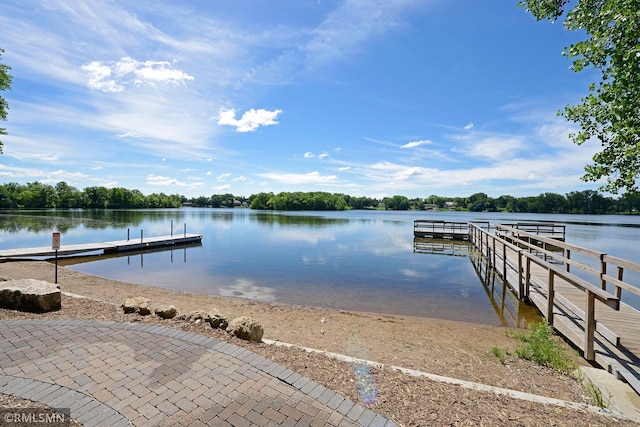 dock area with a water view