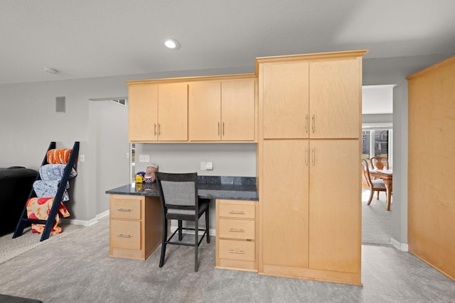 5214 381st Ln, North Branch, MN 55056 - home office with baseboards, recessed lighting, light colored carpet, and built in desk