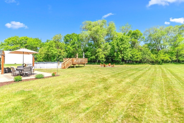 5214 381st Ln, North Branch, MN 55056 - view of green lawn with a patio and a deck