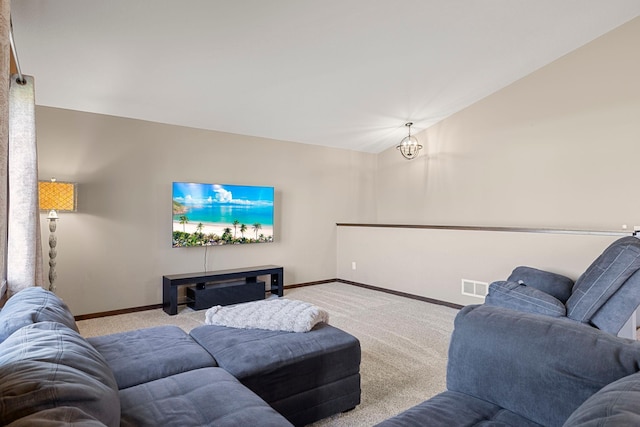 1101 8th Ave SW, Isanti, MN 55040 - carpeted living room featuring baseboards and lofted ceiling
