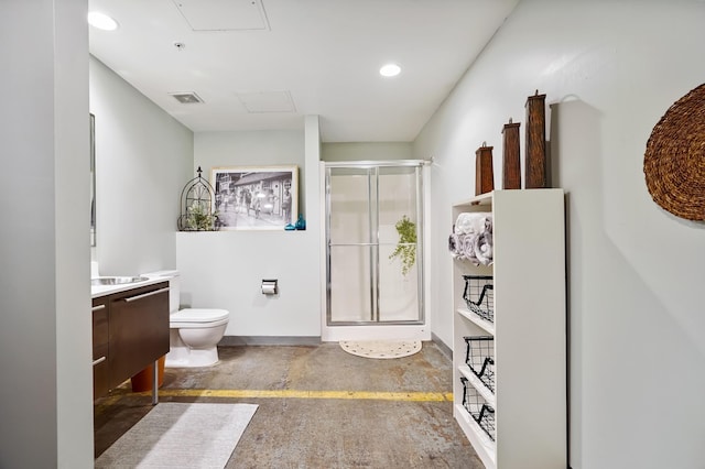 700 Washington Ave N Unit 210, Minneapolis, MN 55401 - bathroom with vanity, a stall shower, concrete floors, and recessed lighting
