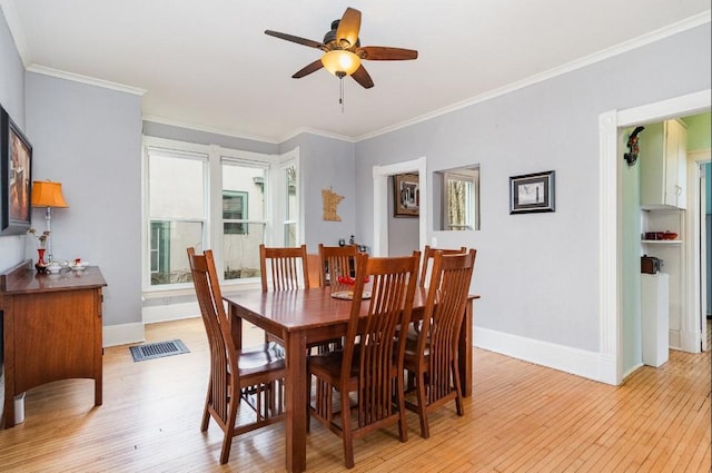 2530 Pleasant Ave, Minneapolis, MN 55404 - dining space with a ceiling fan, baseboards, visible vents, and light wood-type flooring