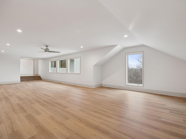 5010 Millie Rd SW, Rochester, MN 55902 - bonus room with lofted ceiling, baseboards, recessed lighting, a ceiling fan, and light wood-style flooring