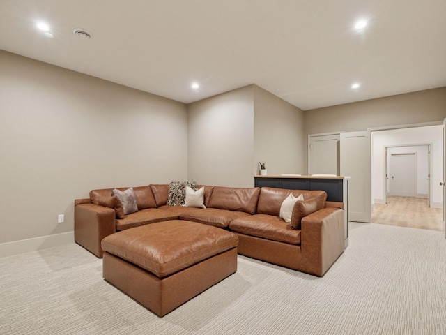 5010 Millie Rd SW, Rochester, MN 55902 - living room with baseboards, light carpet, and recessed lighting