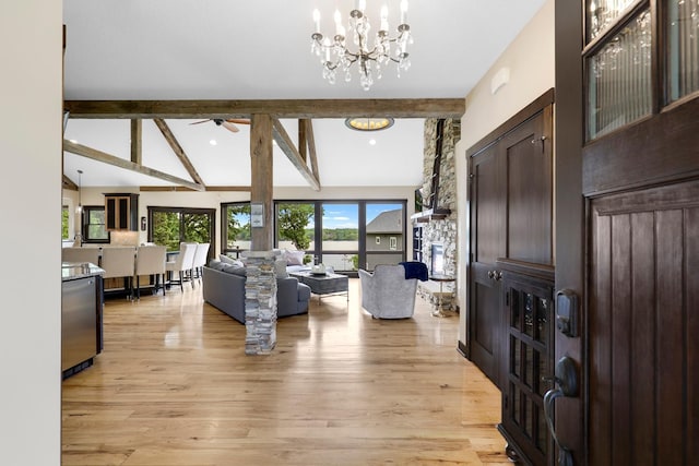 3420 Fairview Ave N, Arden Hills, MN 55112 - living area featuring ceiling fan, light wood finished floors, a chandelier, and recessed lighting