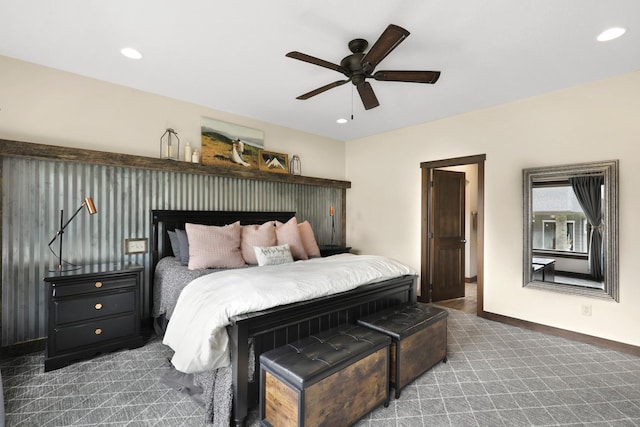 3420 Fairview Ave N, Arden Hills, MN 55112 - bedroom with carpet, baseboards, recessed lighting, and a ceiling fan