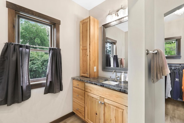 3420 Fairview Ave N, Arden Hills, MN 55112 - bathroom with wood finished floors, healthy amount of natural light, vanity, and baseboards