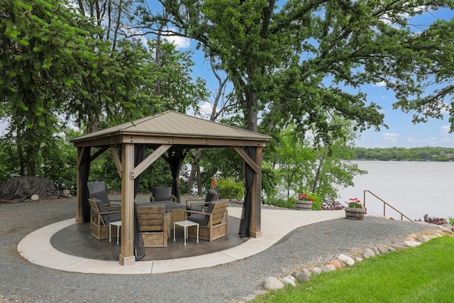 3420 Fairview Ave N, Arden Hills, MN 55112 - view of patio with a gazebo and a water view