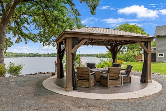 3420 Fairview Ave N, Arden Hills, MN 55112 - view of patio / terrace featuring a gazebo, a water view, and outdoor dining space