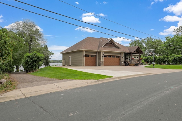 3420 Fairview Ave N, Arden Hills, MN 55112 - view of front facade with an attached garage, a front lawn, stone siding, and driveway