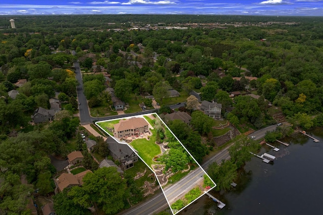 3420 Fairview Ave N, Arden Hills, MN 55112 - aerial view of property and surrounding area with a large body of water, property parcel outlined, and a heavily wooded area