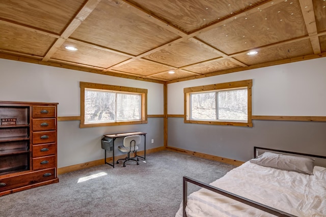 546 315th St, Cady Twp, WI 54749 - bedroom with baseboards, recessed lighting, carpet flooring, and wooden ceiling