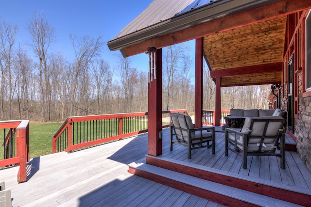 546 315th St, Cady Twp, WI 54749 - deck with an outdoor hangout area and a lawn