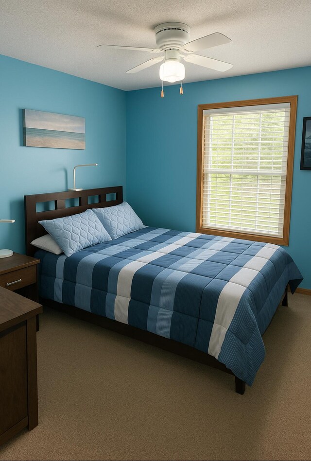 carpeted bedroom featuring a ceiling fan