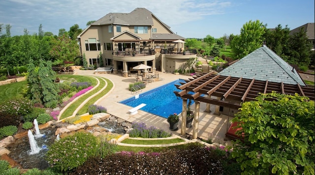 7250 Jubert Ln, Corcoran, MN 55340 - rear view of house featuring a patio, an outdoor pool, and stairway