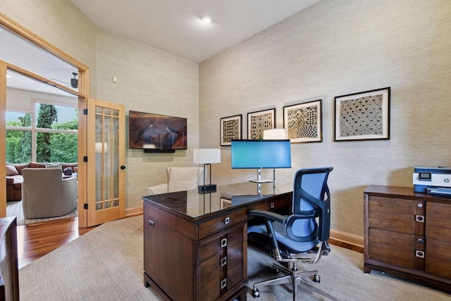 7250 Jubert Ln, Corcoran, MN 55340 - office space with baseboards, wood finished floors, french doors, and recessed lighting