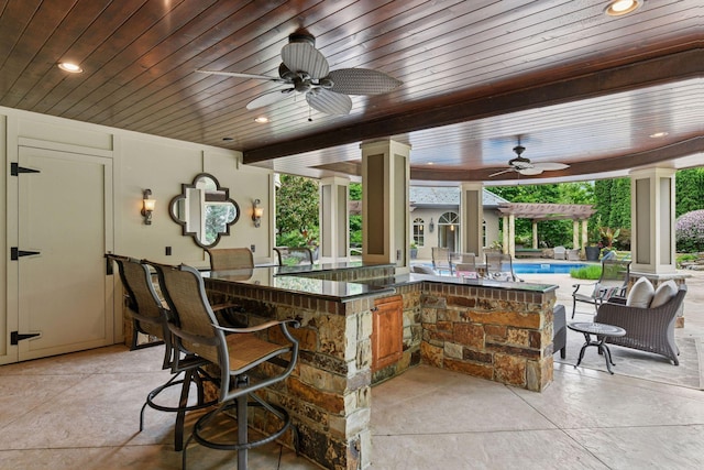 7250 Jubert Ln, Corcoran, MN 55340 - view of patio featuring a ceiling fan, an outdoor pool, and a pergola