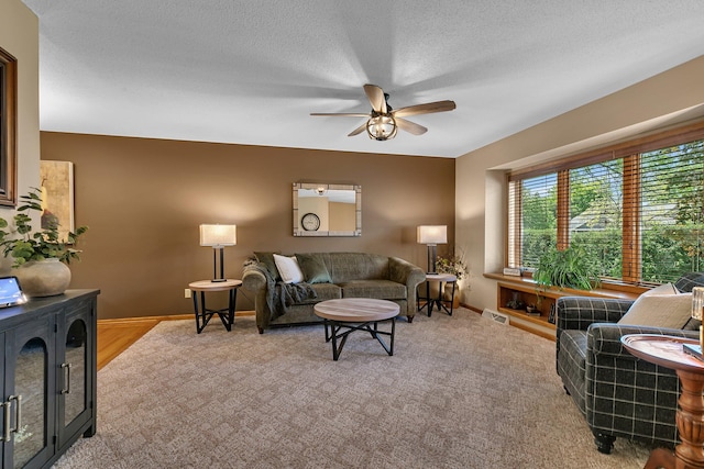 1410 4th Ave N, Sartell, MN 56377 - living room featuring ceiling fan, baseboards, carpet, and a textured ceiling